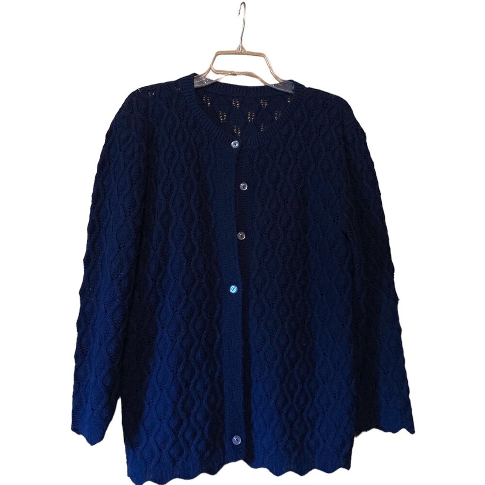 Pre-Owned Ladies Navy Blue Long Sleeve Button Up W/White Buttons Sweater Size M
